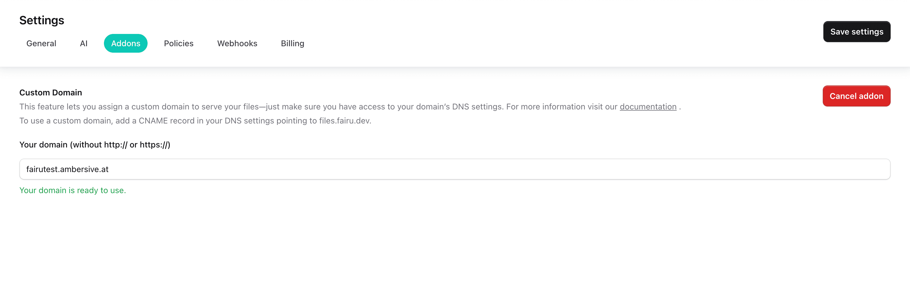 Custom domain entry