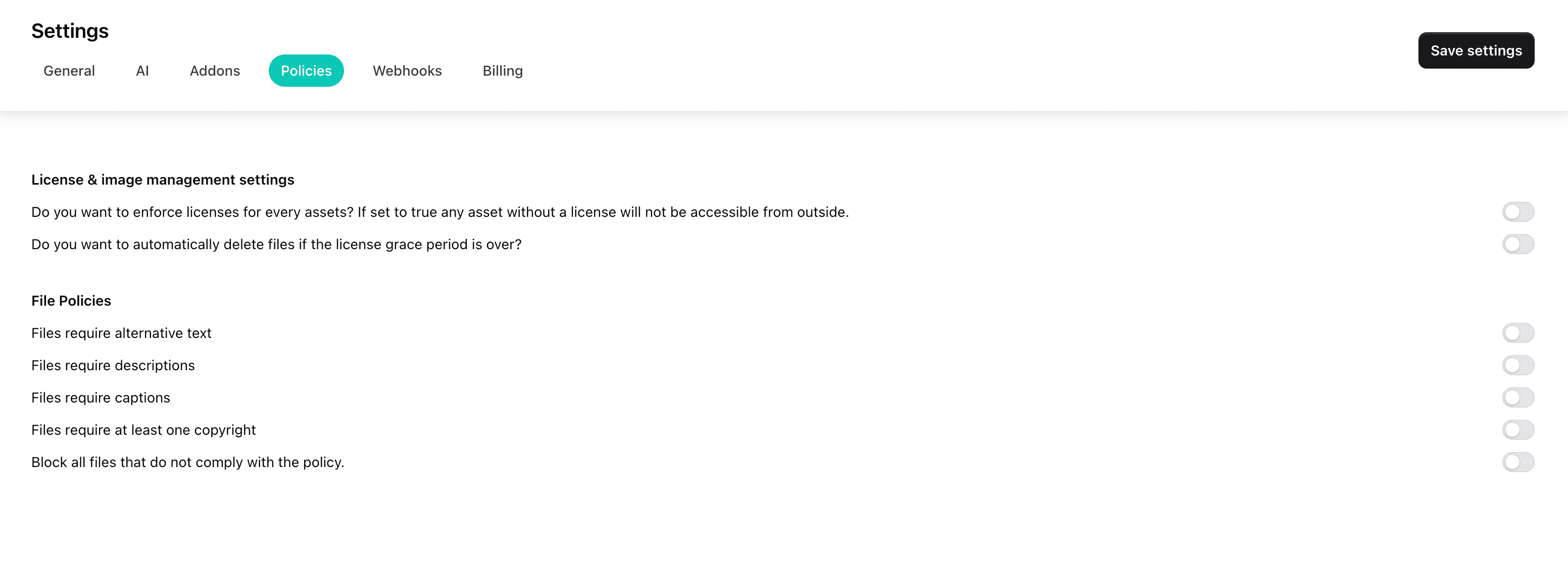 File and license policies